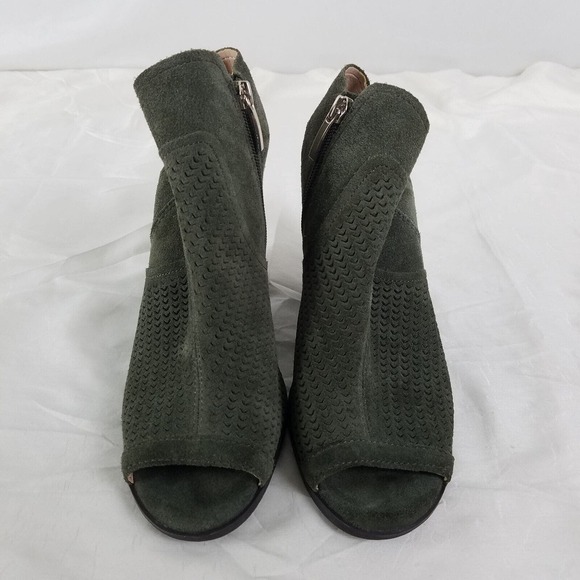 Essex Lane Boots Womens 8 M Dark Green Booties Side Zip Block High Heel Peep Toe - Picture 2 of 11
